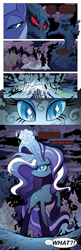 Size: 651x2000 | Tagged: safe, artist:amy mebberson, edit, idw, character:applejack, character:fluttershy, character:nightmare rarity, character:pinkie pie, character:princess luna, character:rainbow dash, character:rarity, character:twilight sparkle, character:twilight sparkle (unicorn), species:alicorn, species:earth pony, species:pegasus, species:pony, species:unicorn, comic:friendship is dragons, ..., betrayal, comic, crying, dialogue, female, glowing eyes, glowing horn, horn, larry, mane six, mare, nightmare (entity), raised hoof, s1 luna, shadowfright, text edit