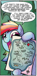 Size: 386x780 | Tagged: safe, artist:agnesgarbowska, idw, official comic, character:rainbow dash, species:pony, friends forever, dialogue, dimondia, female, green mountains, hoof hold, map, mare, ponyville, solo, speech bubble
