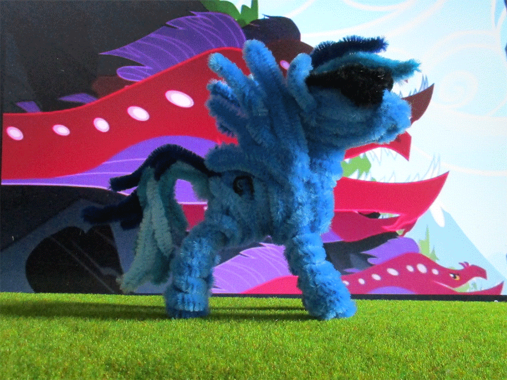 Size: 1000x750 | Tagged: safe, artist:malte279, oc, oc:blue print, species:pegasus, species:pony, animated, chenille stems, chenille wire, craft, pipe cleaner sculpture, pipe cleaners, quarray eel
