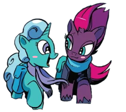 Size: 518x463 | Tagged: safe, artist:徐詩珮, edit, edited screencap, idw, screencap, character:fizzlepop berrytwist, character:glitter drops, character:tempest shadow, species:pony, species:unicorn, ship:glittershadow, background removed, broken horn, female, horn, lesbian, mare, not a vector, shipping, simple background, transparent background