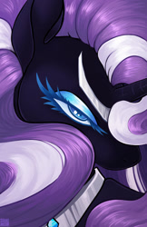 Size: 1242x1920 | Tagged: safe, artist:draikinator, idw, character:nightmare rarity, character:rarity, species:pony, species:unicorn, bust, close-up, female, hair over one eye, lidded eyes, mare, peytral, portrait, solo