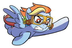 Size: 1500x1000 | Tagged: safe, artist:tonyfleecs, idw, character:rainbow dash, species:pegasus, species:pony, background removed, backwards cutie mark, comics, cropped, female, flying, goggles, gritted teeth, ponies of dark water, simple background, solo, transparent background