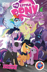 Size: 400x607 | Tagged: safe, idw, character:applejack, character:flutterbat, character:fluttershy, character:nightmare rarity, character:pinkamena diane pie, character:pinkie pie, character:rainbow dash, character:rarity, character:spike, character:twilight sparkle, character:twilight sparkle (unicorn), character:zapp, species:bat pony, species:dragon, species:earth pony, species:pegasus, species:pony, species:unicorn, episode:power ponies, g4, my little pony: friendship is magic, adult, adult spike, bat ponified, book, book cover, cover, female, future twilight, mane seven, mane six, mare, mirror universe, my little pony logo, older, older spike, race swap, spikezilla
