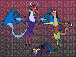 Size: 1596x1200 | Tagged: safe, artist:ultimatum323, idw, character:cosmos, character:discord, character:princess eris, oc:eris, species:draconequus, asserting dominance, cephelus, king discord (r63), rule 63, t pose