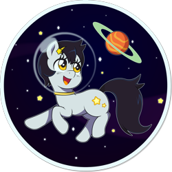 Size: 1998x2000 | Tagged: safe, artist:doctor-g, seven seas, character:star dancer, species:earth pony, species:pony, my little pony: the manga, female, hairpin, mare, planet, planetary ring, solo, space, space pony, stars, wingding eyes