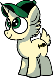 Size: 280x412 | Tagged: safe, artist:vgc2001, idw, species:pony, species:unicorn, baseball cap, cap, clothing, colt, disney, green eyes, hat, louie, louie (pony), male, musical instrument, ponified, trumpet