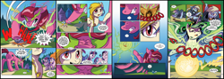Size: 1502x532 | Tagged: safe, alternate version, artist:leavingcrow, idw, character:golden feather, character:princess celestia, character:starlight glimmer, character:twilight sparkle, character:twilight sparkle (alicorn), species:alicorn, species:pony, comic:mlp comic, comic:queen for one less day, auntie shadowfall, comics, grotesque series, rewrite, scarlet petal, semi-grimdark series