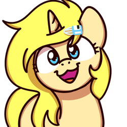 Size: 1000x1000 | Tagged: safe, artist:sugar morning, oc, oc:annabelle (zizzydizzymc), species:pony, species:unicorn, female, floppy disk, hairclip, looking at you, simple background, smiling, solo, sugar morning's smiling ponies, transparent background