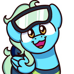 Size: 1000x1000 | Tagged: safe, artist:sugar morning, oc, oc:sea glow, species:pegasus, species:pony, :3, air tank, cat face, cat smile, cute, looking at you, scuba mask, simple background, smiling, smiling at you, solo, sugar morning's smiling ponies, transparent background, wetsuit, ych result