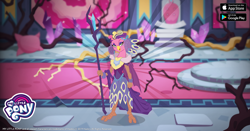 Size: 1200x630 | Tagged: safe, gameloft, idw, character:princess eris, idw showified, nightmare knights, solo, staff, staff of sacanas