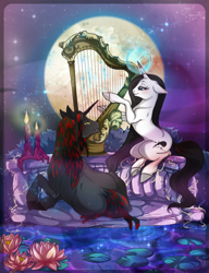 Size: 900x1170 | Tagged: safe, artist:cigarscigarettes, oc, species:pony, species:unicorn, harp, moon, musical instrument
