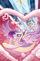 Size: 755x1147 | Tagged: safe, artist:tonyfleecs, idw, official, character:princess cadance, character:shining armor, species:pony, episode:the crystal empire, g4, my little pony: friendship is magic, comic, cover, cover art, duo, epic wife tossing, female, heart, holiday, love, male, mare, valentine's day
