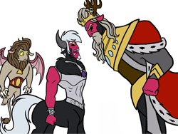 Size: 2048x1536 | Tagged: safe, artist:melspyrose, idw, character:king vorak, character:lord tirek, character:scorpan, species:centaur, species:gargoyle, brothers, fanfic art, father and son, fiendship is magic, male, siblings, simple background, story in the source, white background, young tirek, younger