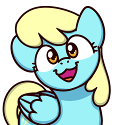 Size: 1000x1000 | Tagged: safe, artist:sugar morning, character:sassaflash, species:pegasus, species:pony, bust, cat face, cat smile, cute, female, looking at you, mare, open mouth, simple background, smiling, solo, sugar morning's smiling ponies, transparent background