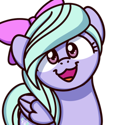 Size: 1000x1000 | Tagged: safe, artist:sugar morning, character:flitter, species:pegasus, species:pony, bow, bust, cat face, cat smile, cute, female, flitterbetes, looking at you, mare, open mouth, simple background, smiling, solo, sugar morning's smiling ponies, transparent background