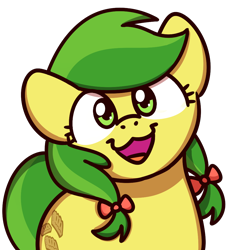 Size: 1000x1000 | Tagged: safe, artist:sugar morning, character:apple fritter, species:earth pony, species:pony, apple family member, bust, cat face, cat smile, cute, female, fritterbetes, looking at you, mare, open mouth, simple background, smiling, smiling at you, solo, sugar morning's smiling ponies, transparent background