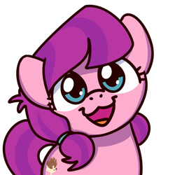 Size: 1000x1000 | Tagged: safe, artist:sugar morning, part of a set, character:lily longsocks, species:earth pony, species:pony, :3, bust, cat face, cat smile, cute, female, filly, looking at you, open mouth, part of a series, simple background, smiling, solo, sugar morning's smiling ponies, transparent background