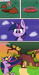 Size: 1989x3810 | Tagged: safe, artist:artiks, character:luster dawn, character:twilight sparkle, character:twilight sparkle (alicorn), species:alicorn, species:pony, species:unicorn, episode:the last problem, g4, my little pony: friendship is magic, acorn, big crown thingy 2.0, comic, duo, end of ponies, female, golden oaks library, good end, history repeats itself, mare, older, older twilight, princess twilight 2.0, rebirth, smiling, teacher and student, waving
