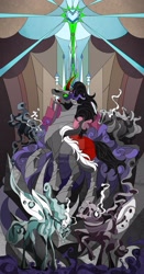 Size: 1600x3044 | Tagged: safe, artist:kanochka, idw, character:king sombra, species:pony, species:umbrum, species:unicorn, cloak, clothing, crystal castle, female, ira, king, male, mare, obtrusive watermark, rabia, siege of the crystal empire, stallion, watermark