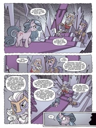 Size: 768x1024 | Tagged: safe, artist:tonyfleecs, idw, official comic, species:earth pony, species:pony, armor, comic, dialogue, female, king diomedes, male, mare, preview, spear, speech bubble, stallion, swift foot, terri belle, thrace, thracian, throne, weapon