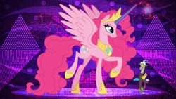 Size: 3840x2160 | Tagged: safe, artist:andoanimalia, artist:askometa, artist:estories, artist:laszlvfx, edit, idw, character:discord, character:pinkie pie, species:alicorn, species:pony, episode:the ending of the end, g4, my little pony: friendship is magic, alicornified, bell, chaos pinkie, giant pony, grogar's bell, macro, pinkiecorn, princess of chaos, race swap, size difference, wallpaper, wallpaper edit, xk-class end-of-the-world scenario