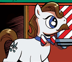 Size: 255x222 | Tagged: safe, idw, species:earth pony, species:pony, barber groomsby, bow tie, facial hair, male, moustache, solo, stallion