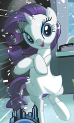 Size: 235x390 | Tagged: safe, idw, character:rarity, species:pony, species:unicorn, clothing, crossed hooves, dancing, dress, gangnam style, looking at you, manehattan, solo