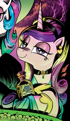 Size: 775x1335 | Tagged: safe, idw, character:princess cadance, character:princess celestia, clothing, costume, witch