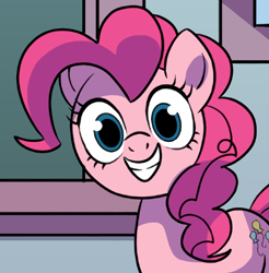 Size: 682x692 | Tagged: safe, artist:nanook123, edit, idw, character:pinkie pie, species:earth pony, species:pony, cropped, female, grin, mare, smiling, solo, upscaled