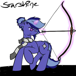 Size: 600x600 | Tagged: safe, artist:skydreams, oc, oc only, oc:starshine, species:pony, species:unicorn, archery, arrow, bow, clothing, dungeons and dragons, female, mare, pen and paper rpg, rpg, scarf, tabletop gaming