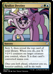Size: 375x523 | Tagged: safe, artist:pencils, edit, idw, character:princess celestia, character:twilight sparkle, character:twilight sparkle (alicorn), character:twilight sparkle (unicorn), species:alicorn, species:pony, species:unicorn, ccg, cute, magic the gathering, self paradox, trading card, trading card edit, twiabetes, twibutt, younger