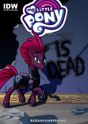 Size: 1600x2263 | Tagged: safe, artist:redahfuhrerking, idw, character:tempest shadow, species:pony, species:unicorn, burn marks, comic cover, cover, fake, faker than a three dollar bill, i can't believe it's not idw, parody, smoke, solo, transformers