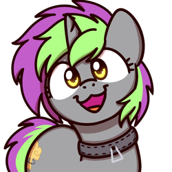 Size: 894x894 | Tagged: safe, artist:sugar morning, oc, oc only, oc:frenzy nuke, species:pony, species:unicorn, collar, female, mare, simple background, smiling, sugar morning's smiling ponies, transparent background