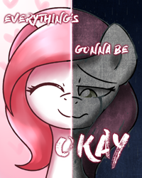 Size: 2048x2560 | Tagged: safe, artist:sugar morning, oc, oc only, oc:sugar morning, species:pony, bust, crying, female, mare, portrait, rain, sad, smiling, solo, text, two sided posters, unhappy