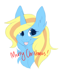 Size: 1593x1824 | Tagged: safe, artist:vitrei, oc, oc only, oc:skydreams, species:pony, species:unicorn, bust, christmas, female, holiday, mare, merry christmas, tongue out