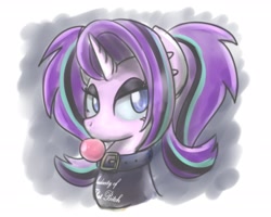 Size: 2048x1638 | Tagged: safe, artist:sugar morning, character:starlight glimmer, species:pony, species:unicorn, alternate hairstyle, bubblegum, clothing, edgelight glimmer, emo, food, goth, gum, pigtails, solo, teenage glimmer, teenager, twintails, younger