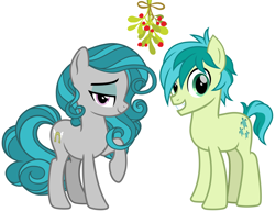 Size: 2076x1600 | Tagged: safe, artist:cheezedoodle96, edit, idw, character:sandbar, christmas, fake cutie mark, hearth's warming, holiday, mistleholly, simple background, swift foot, swiftbar, white background