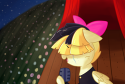 Size: 3525x2371 | Tagged: safe, artist:artiks, character:songbird serenade, species:pegasus, species:pony, my little pony: the movie (2017), crying, microphone, singing, solo, stage