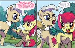 Size: 704x450 | Tagged: safe, artist:pencils, edit, idw, character:apple bloom, character:mayor mare, comic, text edit