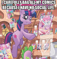 Size: 624x649 | Tagged: safe, idw, character:spike, character:twilight sparkle, caption, image macro