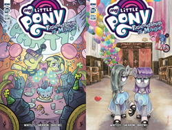 Size: 2636x2000 | Tagged: safe, artist:caseycoller, artist:kate sherron, artist:sararichard, idw, character:marble pie, character:maud pie, character:pinkie pie, species:pony, comic, comic cover, the shining, writer:jeremy whitley, writer:mary kenney