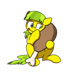 Size: 2000x2000 | Tagged: safe, artist:sugar morning, oc, oc only, oc:lemon drop, species:pony, bone, drumstick, female, food, kitchen eyes, licking, licking lips, meat, simple background, solo, tongue out, transparent background