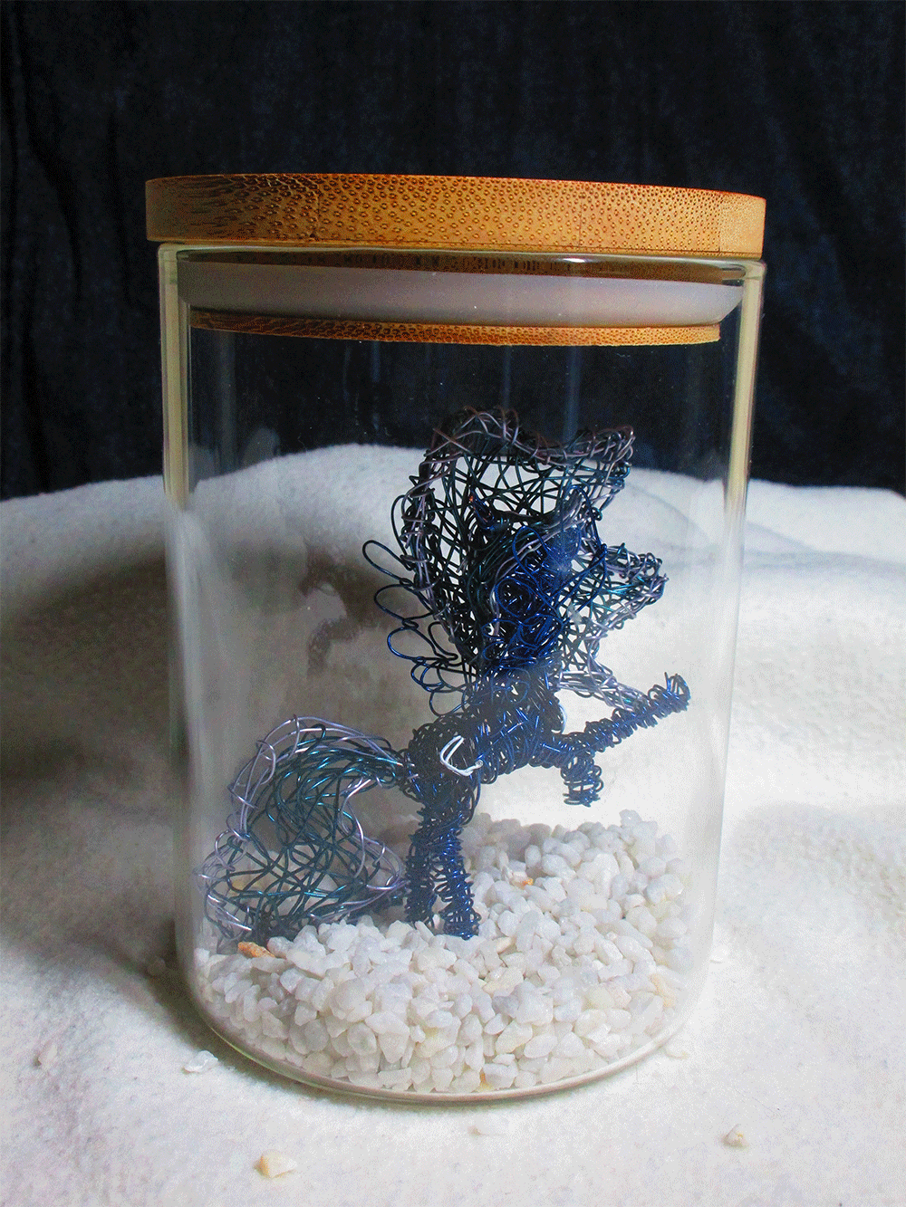 Size: 1000x1333 | Tagged: safe, artist:malte279, character:princess luna, animated, craft, gif, jar, mare in the moon, moon, moonscape, pyrography, traditional art, wire sculpture