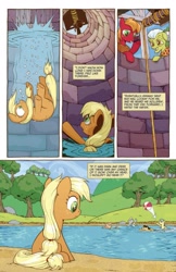 Size: 993x1528 | Tagged: safe, artist:caseycoller, idw, official comic, character:applejack, character:big mcintosh, character:granny smith, species:earth pony, species:pony, beach ball, colt, comic, dialogue, female, filly, foal, lake, male, mare, preview, speech bubble, well, younger