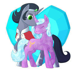 Size: 1100x1000 | Tagged: safe, artist:enigmadoodles, idw, character:king sombra, character:radiant hope, species:crystal pony, species:pony, species:unicorn, ship:hopebra, crystal heart, female, male, reformed sombra, shipping, simple background, straight, transparent background