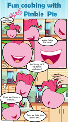 Size: 1260x2229 | Tagged: safe, artist:nancy-05, idw, character:pinkie pie, species:human, apple, apple pinkie, comic, cooking, didn't think this through, food, species swap, this will end in death, this will end in tears, this will end in tears and/or death