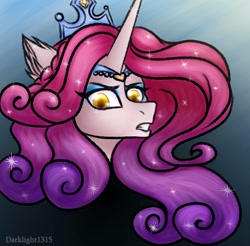Size: 1500x1475 | Tagged: safe, artist:darklight1315, idw, character:princess amore, species:pony, species:unicorn, bust, crystal princess, female, gradient background, mare, solo