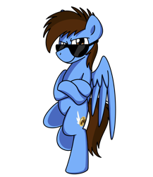 Size: 2000x2300 | Tagged: safe, artist:sugar morning, oc, oc only, oc:pegasusgamer, species:pegasus, species:pony, derpibooru community collaboration, badass, full body, looking at you, pegasus oc, simple background, solo, sunglasses, transparent background, wings