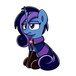 Size: 2560x2560 | Tagged: source needed, useless source url, safe, artist:sugar morning, oc, oc only, oc:aurora shine (loe), species:pony, species:unicorn, background removed, bored, cape, clothing, gloves, jewelry, simple background, sitting, socks, solo, transparent background