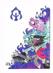 Size: 1241x1704 | Tagged: safe, artist:assertiveshypony, idw, character:king sombra, species:pony, species:umbrum, crystal, fog, rabia, siege of the crystal empire, simple background, symbol, traditional art, white background